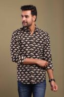 Black Bagru Printed Cotton Shirt for Men