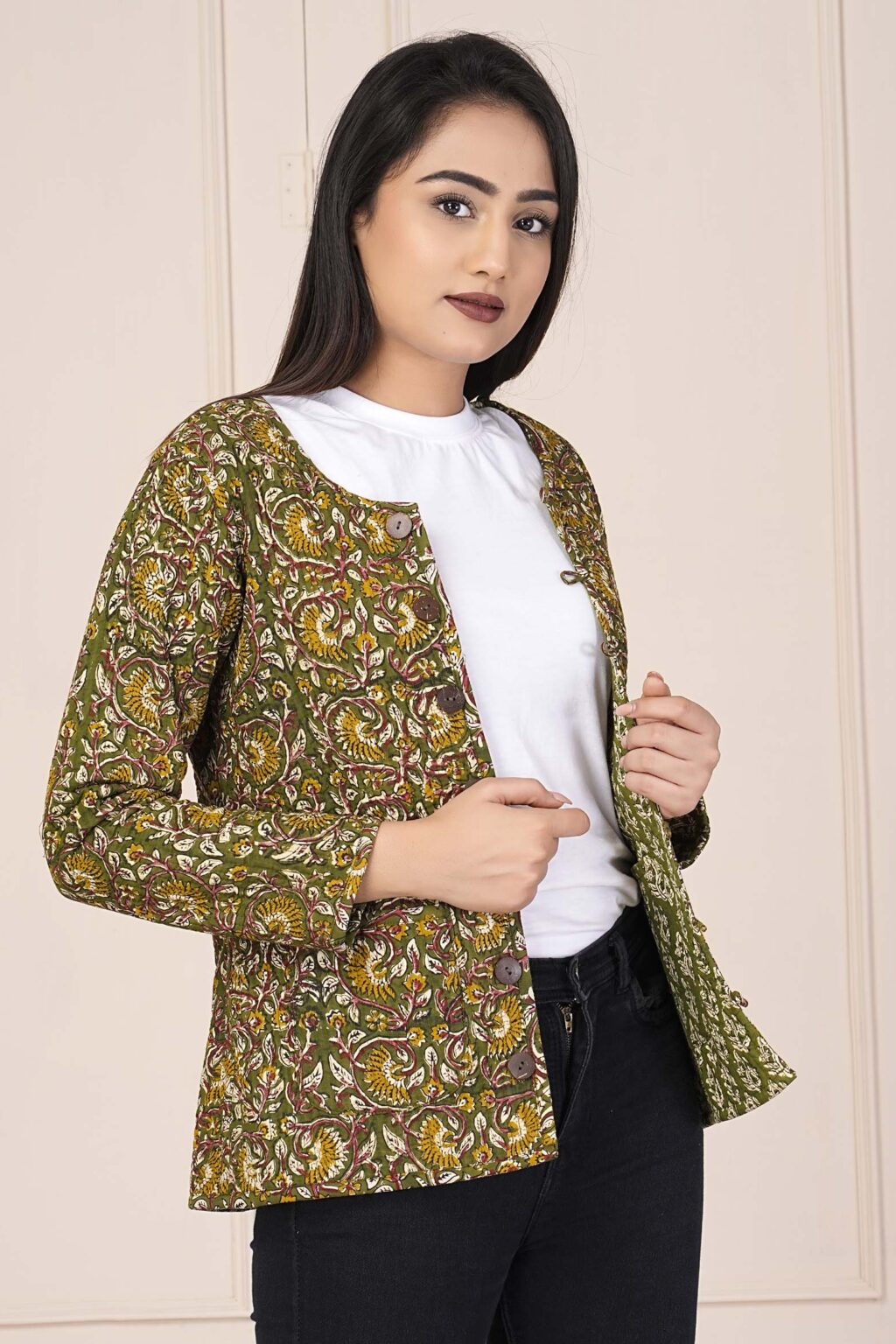 Floral Cotton Quilted Jacket For Women