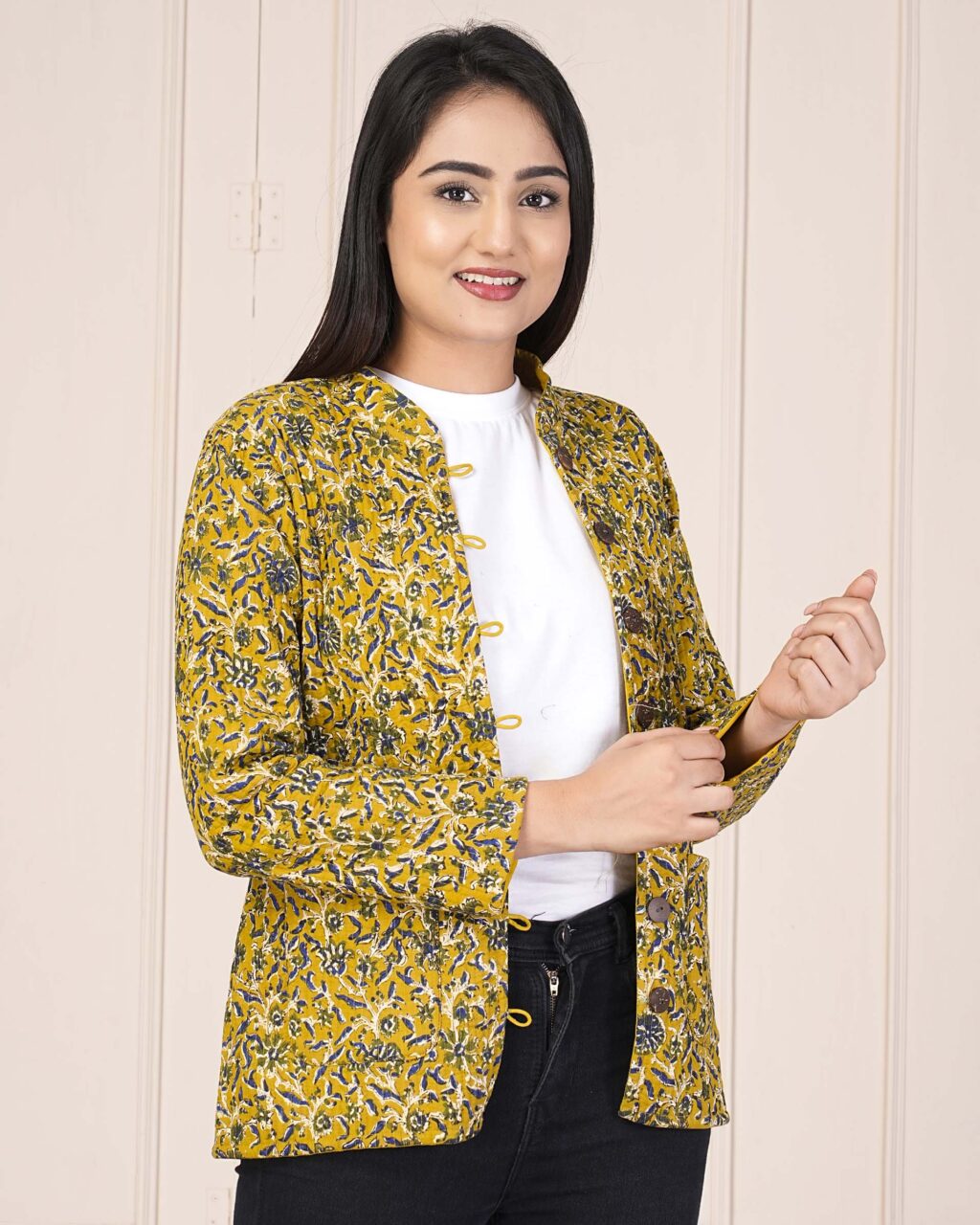 Yellow Cotton Quilted Jackets