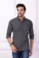 Black Cotton Printed Long Sleeve Shirt