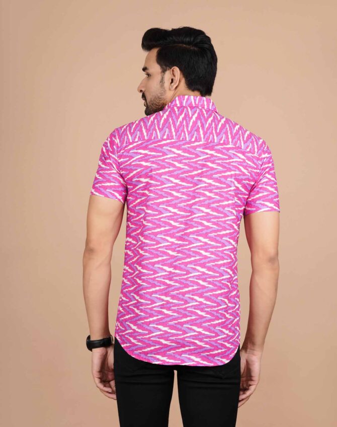 Pink Zig-Zag Printed Cotton Shirt