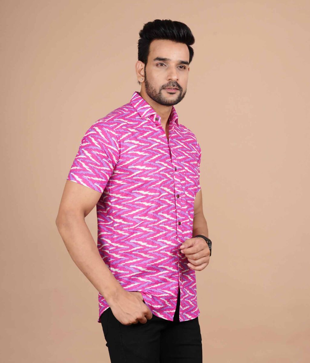 Pink Zig-Zag Printed Cotton Shirt