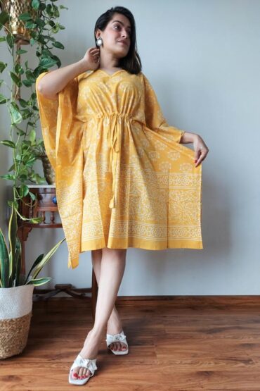 Yellow Kaftan Mini Dress