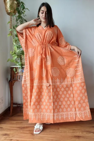 Cotton Orange Kaftan Dress