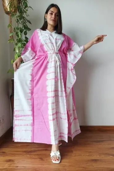 Cotton Pink Kaftan Dress looking straight