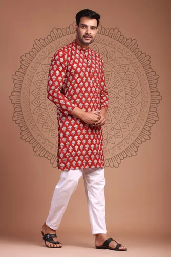 Brick Red Party Kurta for Men style