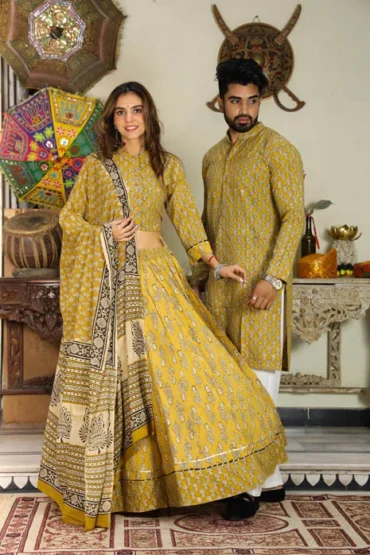 Indian Yellow Beautiful Couple Lehenga Choli