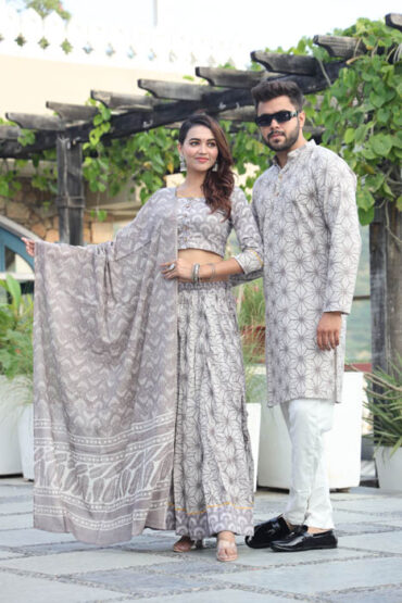 Light Grey Matching Dress for Couple Indian
