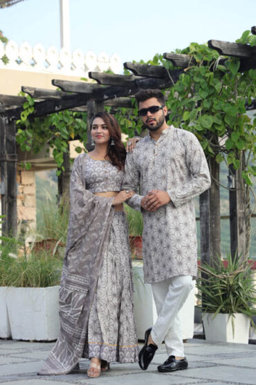 Light Grey Matching Dress for Couple Indian front view