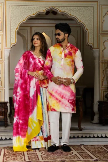 Multicolour Couple Wear Lehenga Choli