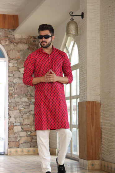 Persian Red Kurta for Men Stylish front view