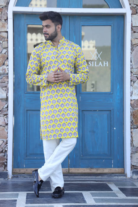 Straw Yellow Long Kurta for Men