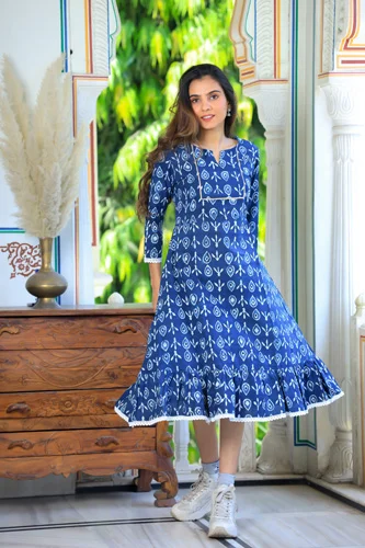 fun blue latest one piece dress design look