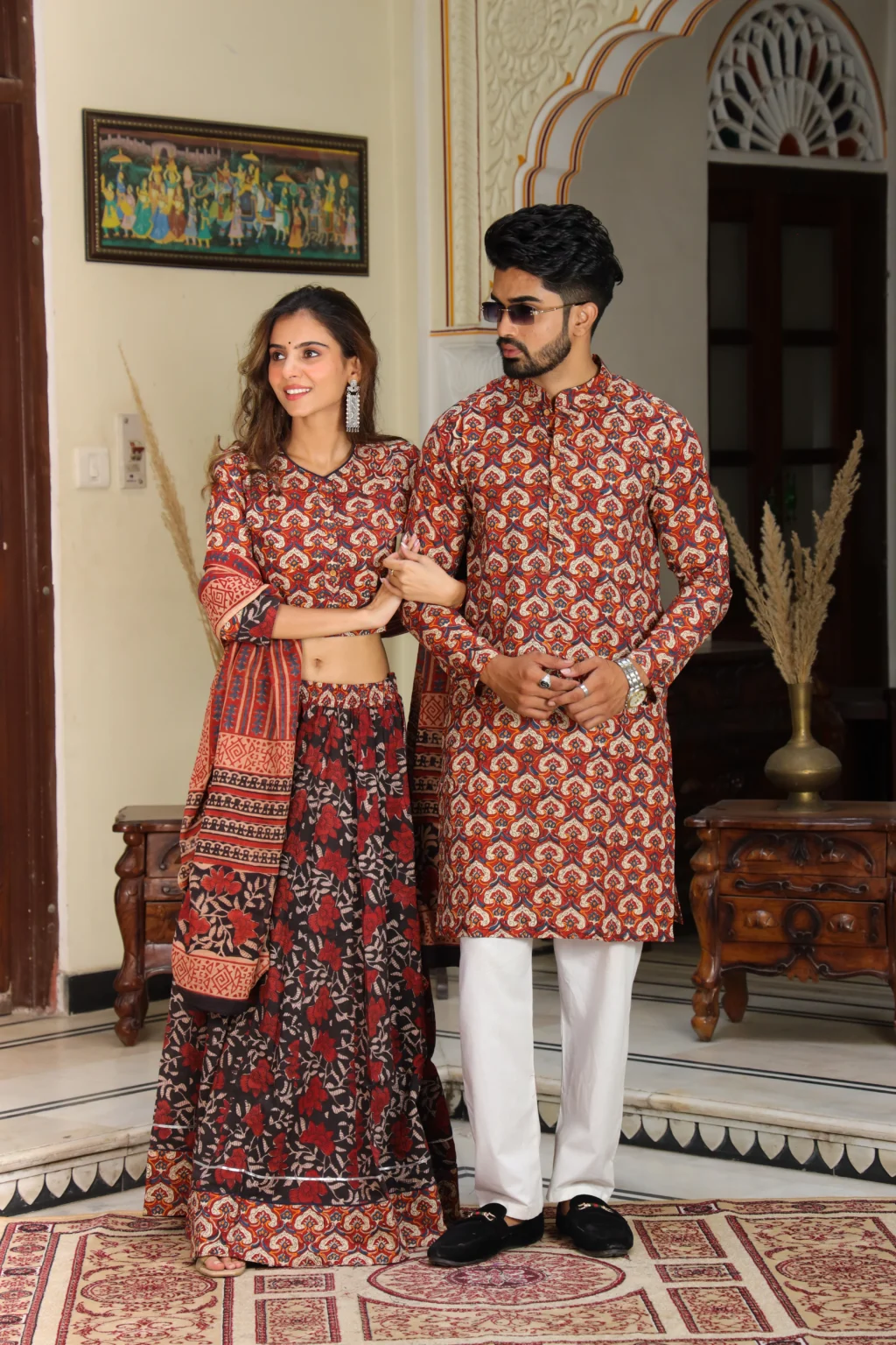 nutmeg brown lehenga choli couple look