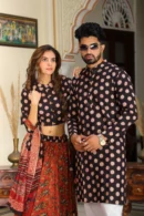 red-black lehenga choli couple