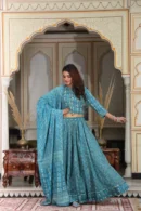 bluish cyan lehenga for plus size ladies