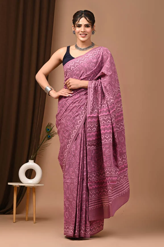 brownish purple traditional mulmul cotton saree