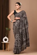 carbon grey cotton saree mulmul