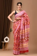 cardinal block printed mulmul cotton saree