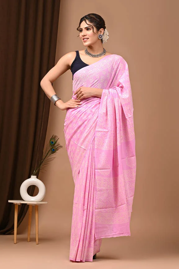 carnation pink mulmul cotton saree online shopping