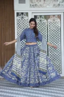 comet blue simple floral lehenga choli front view