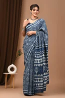 cyan-blue mulmul cotton sarees blue