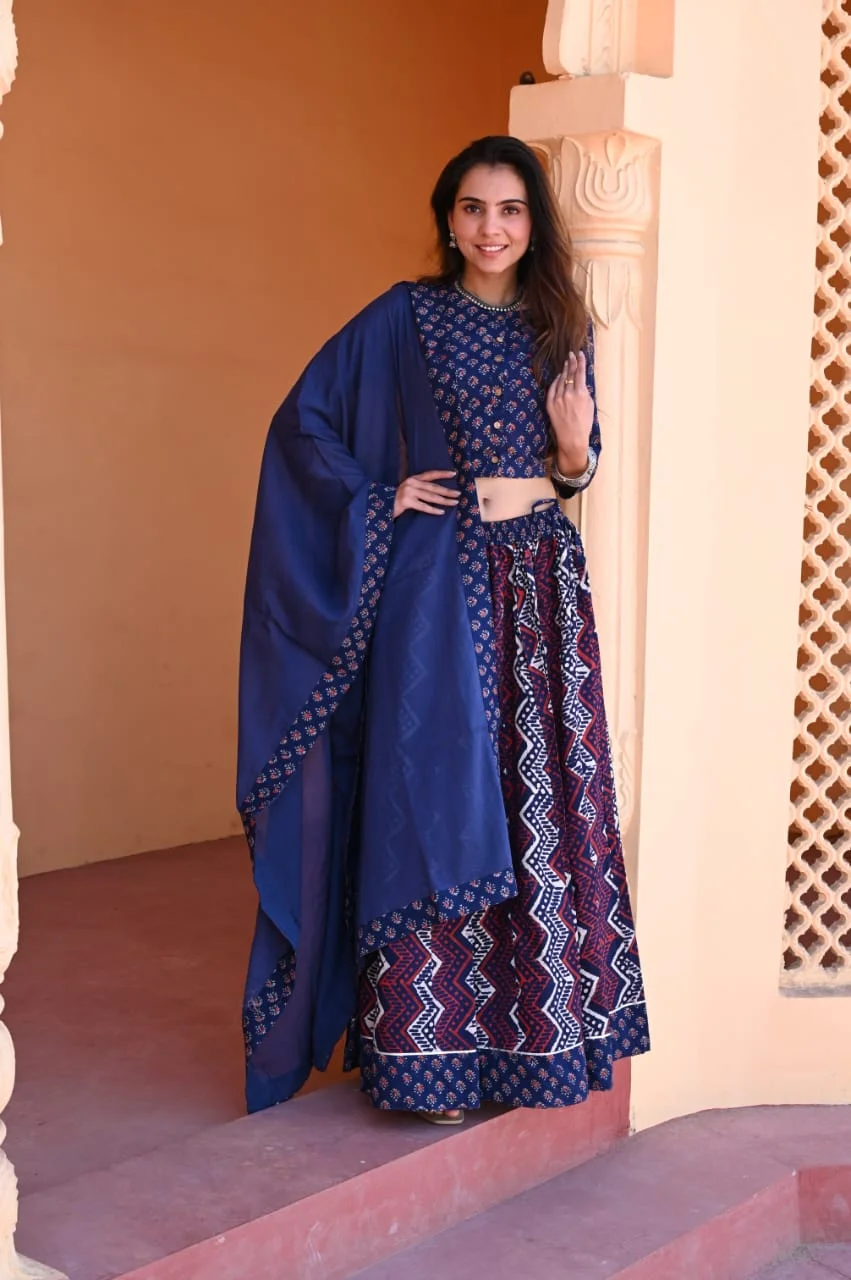 ebony blue plus size lehenga choli front view