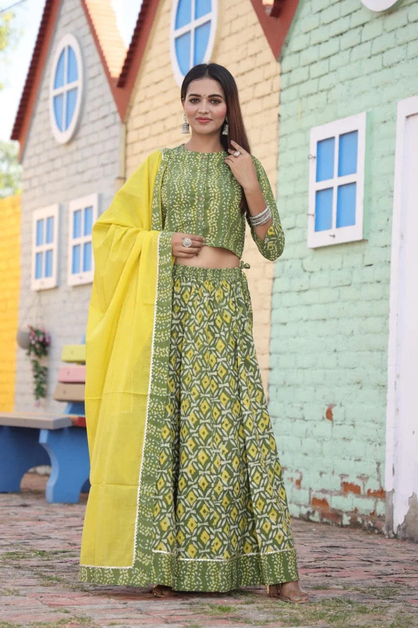 flax green lehenga designs for plus size front size