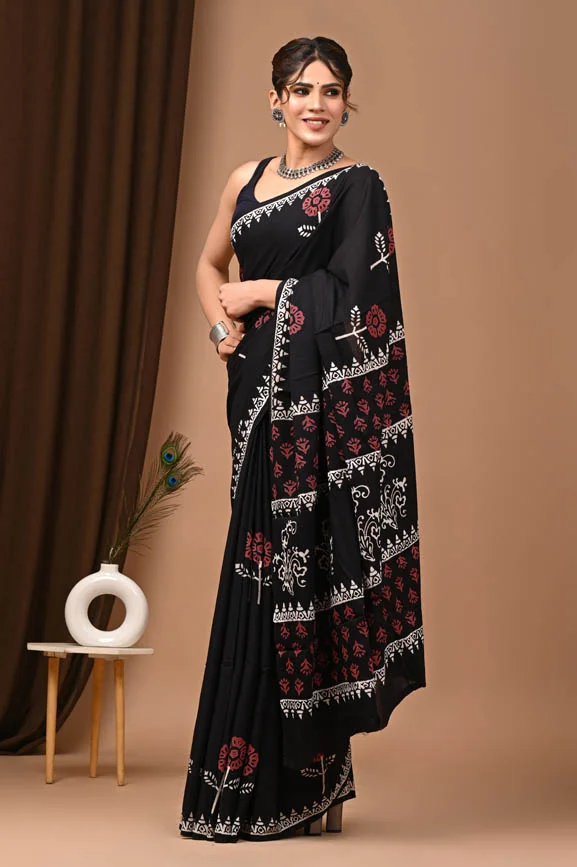 gondola black mulmul cotton sarees online india side view