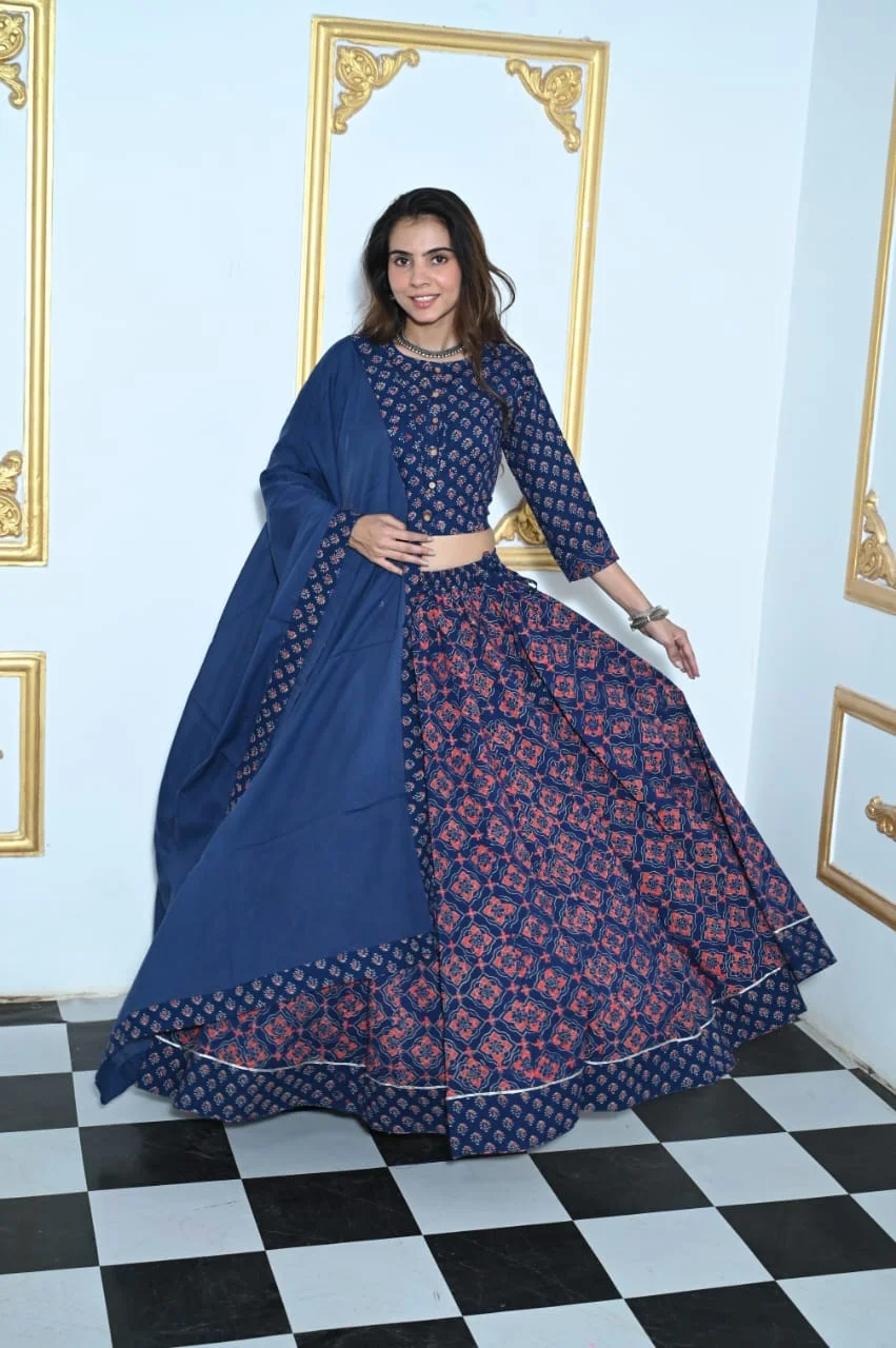 nile blue plus size lehenga online front view