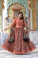 pastel red lehenga choli for plus size women front view