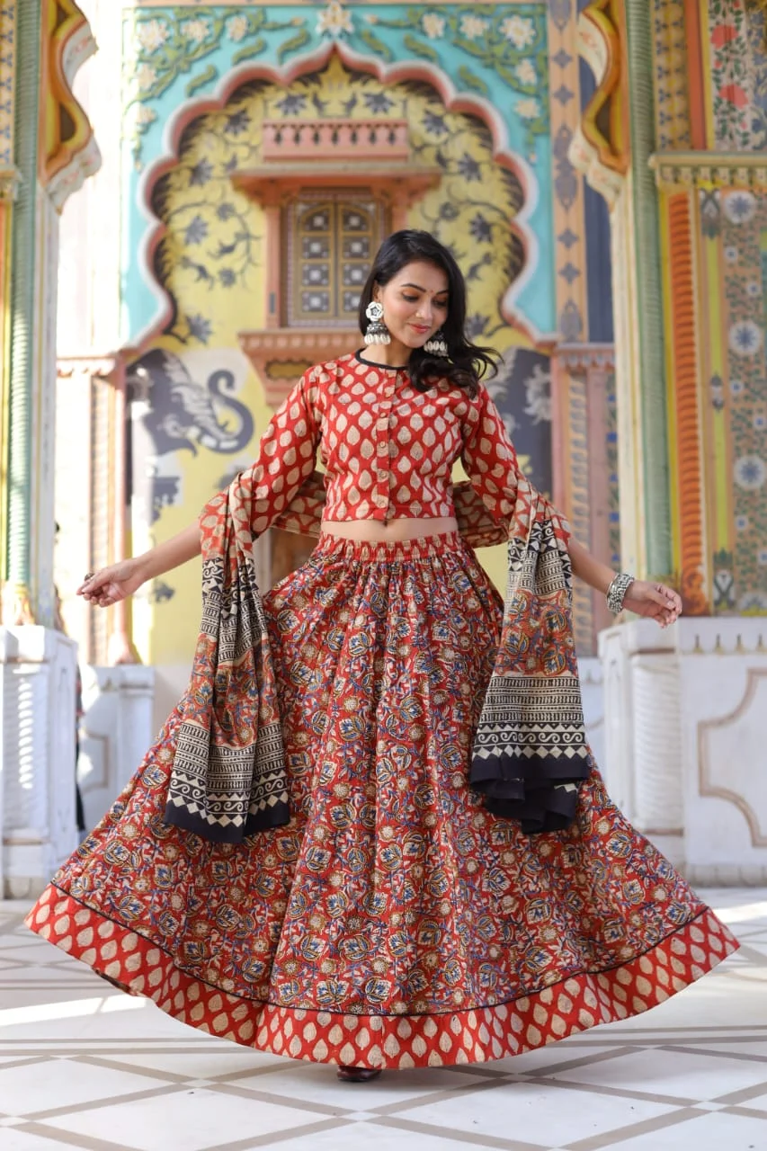 pastel red lehenga choli for plus size women front view