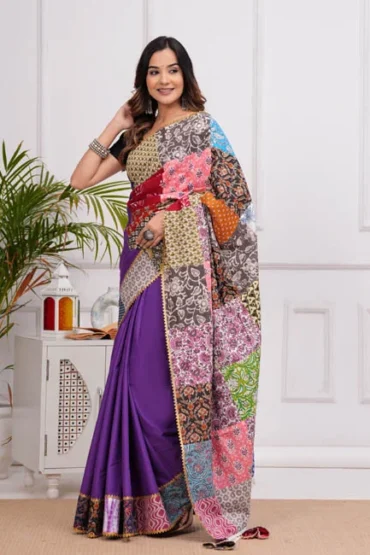 royal purple latest patch work sarees