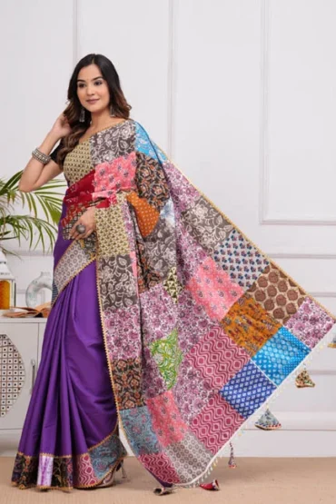 royal purple latest patch work sarees look