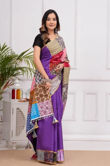 royal purple latest patch work sarees side view