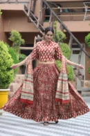 salmon red floral lehenga choli with dupatta