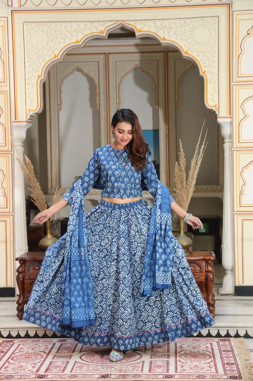 smalt blue plus size lehenga choli online front view