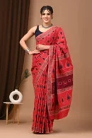 thunderbird red pure mulmul cotton saree