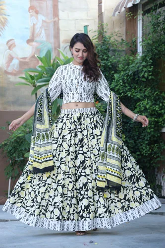 timber green floral lehenga blouse with dupatta front view