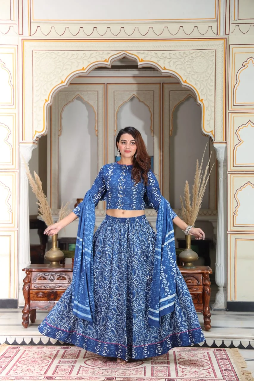 tufts blue plus size lehenga online india front view