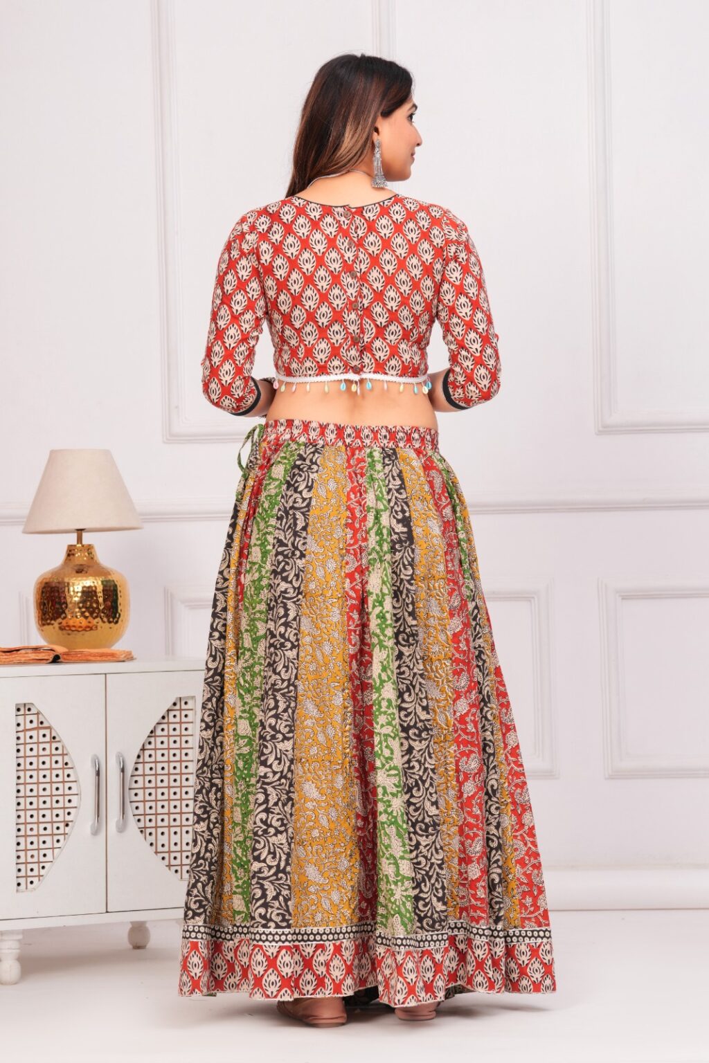 Multicolour navratri lehenga choli back view