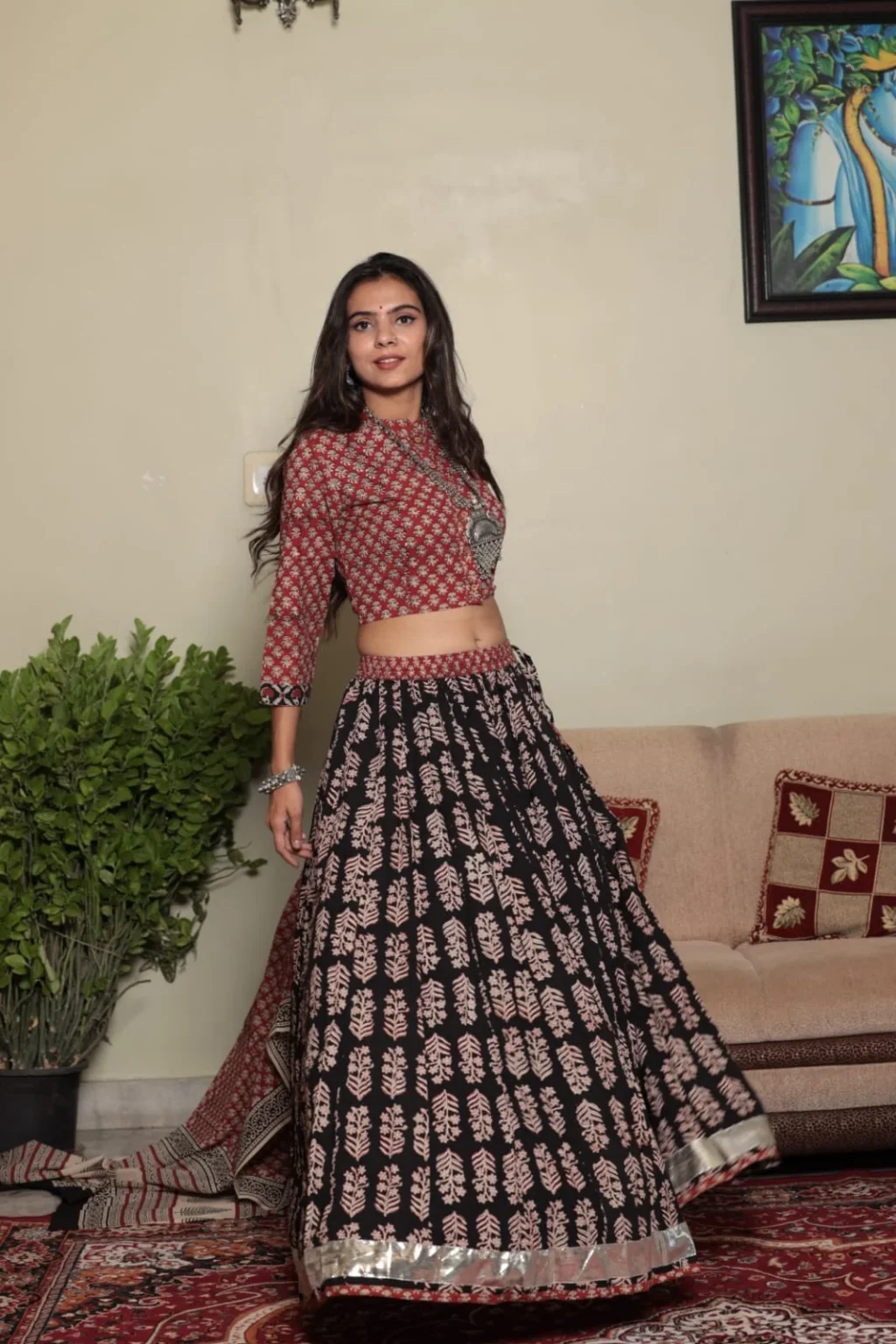 floral lehenga choli side view