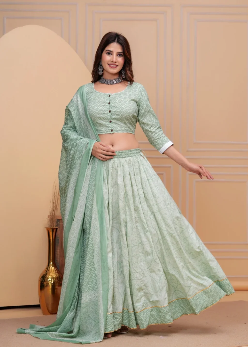 grey nickel plus size lehenga choli side view