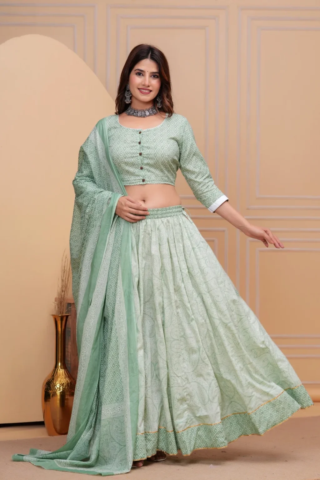 grey nickel plus size lehenga choli side view