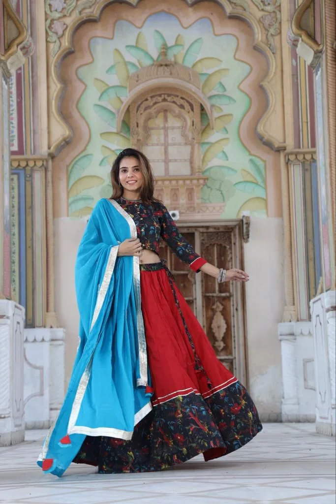 maroon-black lehenga choli side view