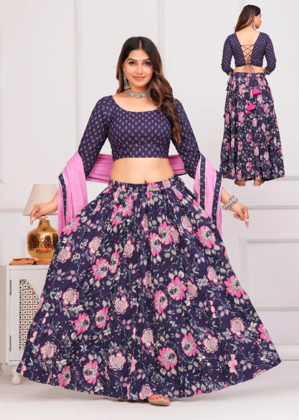 navy blue navratri lehenga choli