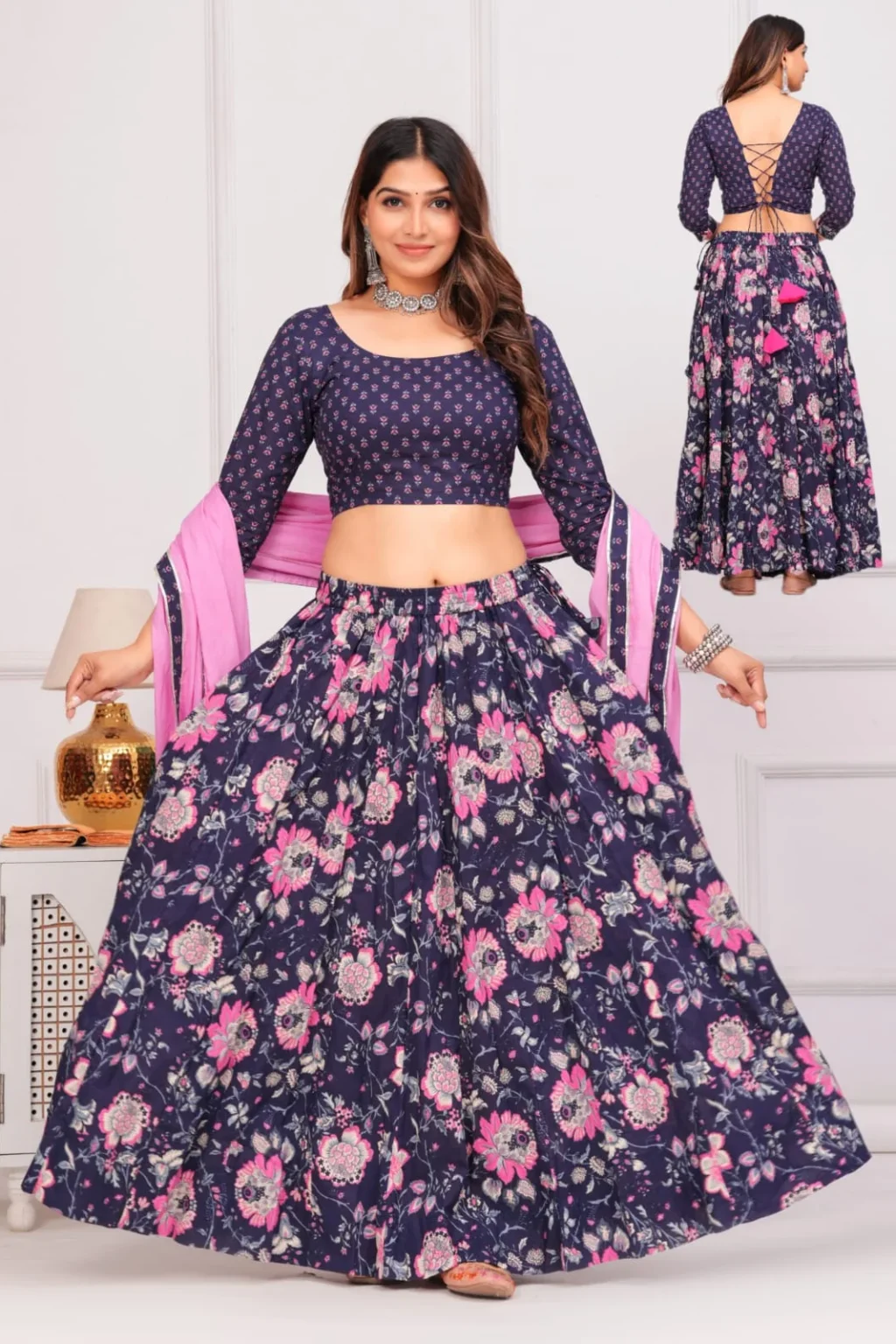 navy blue navratri lehenga choli