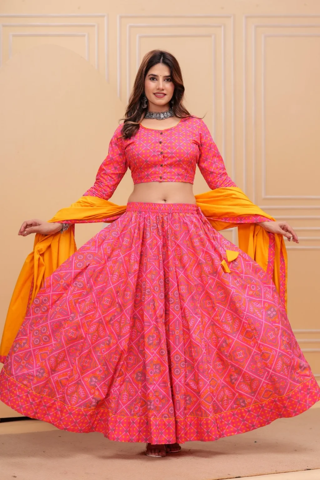 printed lehenga choli navratri front view