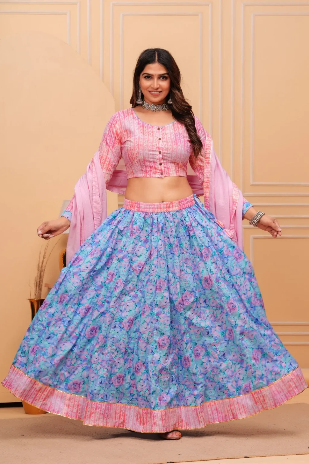 rock blue cotton lehenga choli look