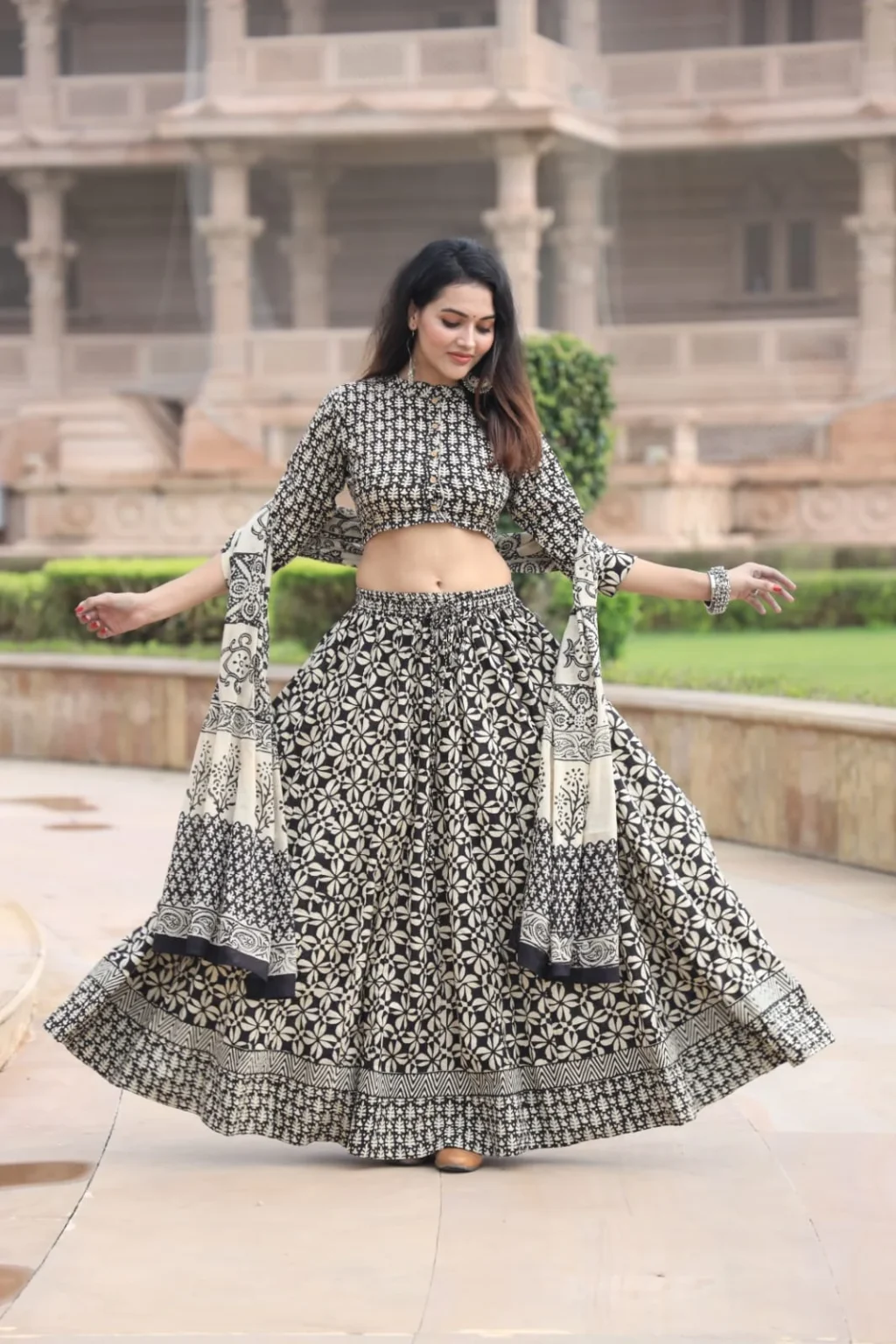 Iridium Black cotton lehenga choli front view